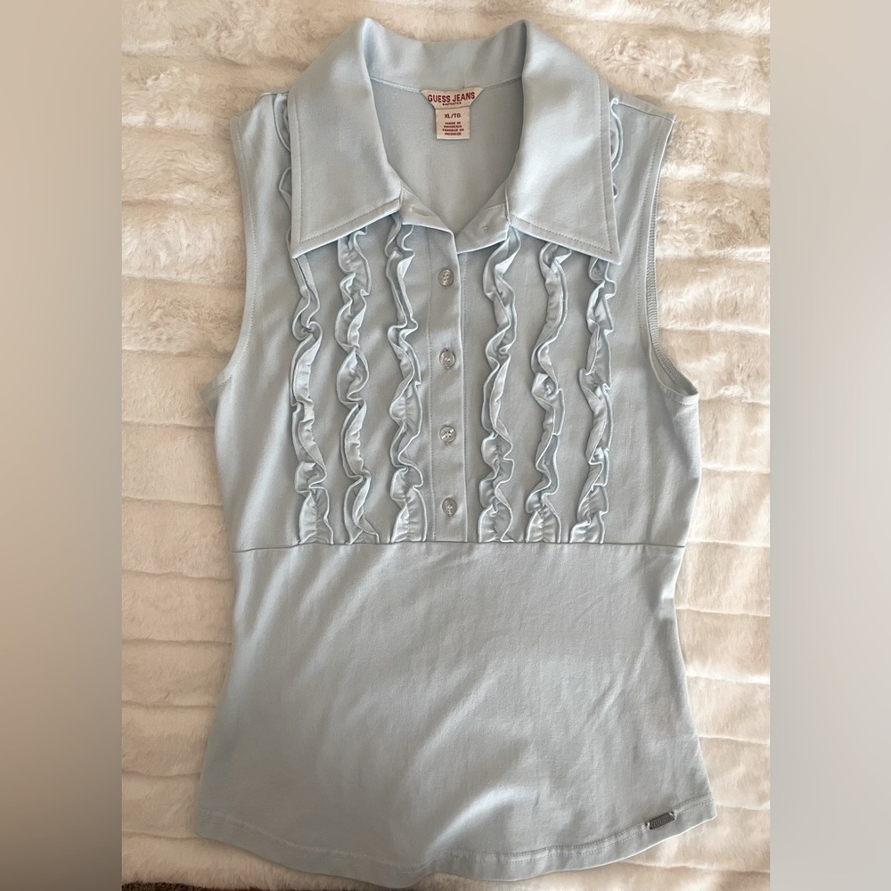 Guess tuxedo sleeveless fitted blouse .